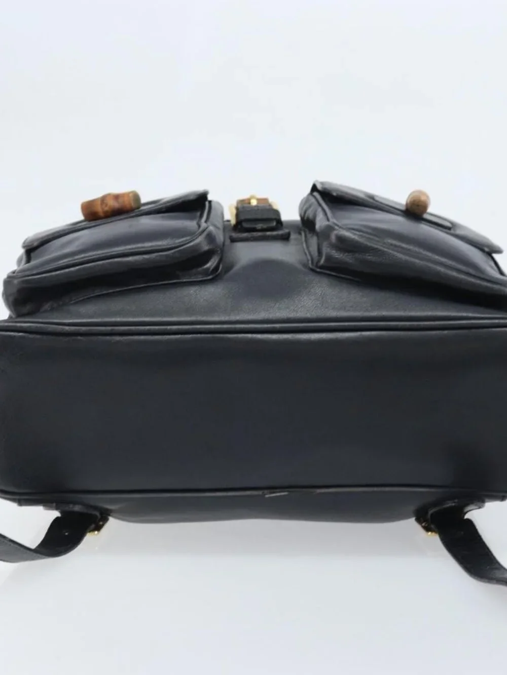GUCCI Bamboo Backpack Leather Black Gold 003 2058 0016 Auth gh2009